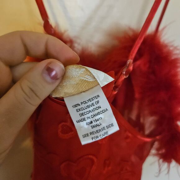 Inner Most Size Small S Red Lingerie Slip Hearts Valentines Day Feather Sheer - Picture 9 of 11